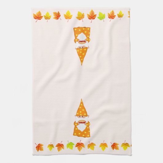 かわいい格言と紅葉ズオンベージュ キッチンタオル (縦)