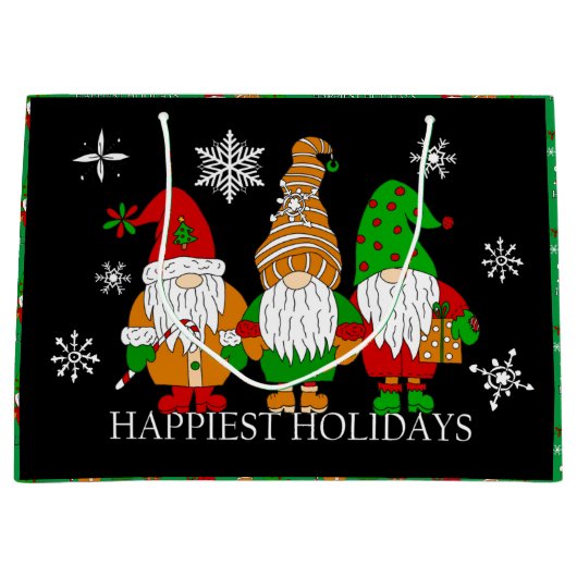 かわいい格言と雪の結晶クリスマスホリデー ラージペーパーバッグ (正面)