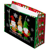 かわいい格言と雪の結晶クリスマスホリデー ラージペーパーバッグ (正面アングル)