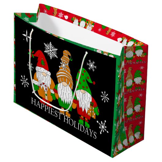 かわいい格言と雪の結晶クリスマスホリデー ラージペーパーバッグ (正面アングル)