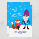 かわいい格言キツネスノーフレークスブルーメリークリスマス シーズンカード (正面/裏面)