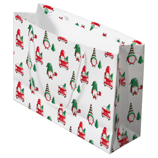 かわいい格言クリスマスツリー上のヴィンテージレッドカー ラージペーパーバッグ (正面アングル)