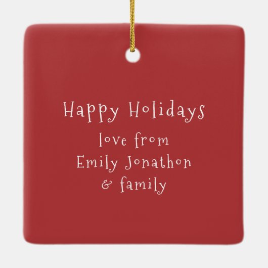 かわいい格言クリスマスツリー名ハッピーホリデイズ セラミックオーナメント (裏面)