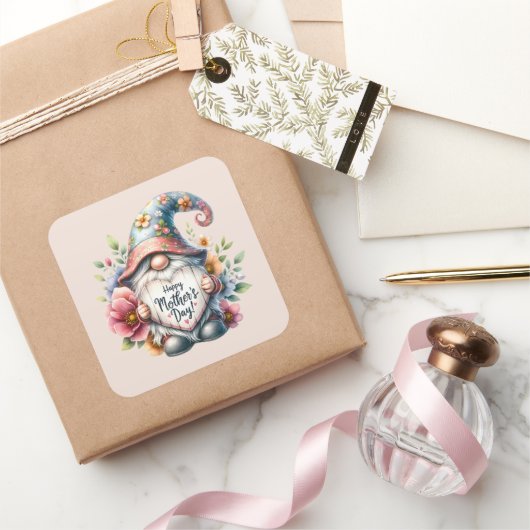 かわいい格言ハッピーマザーズデイ スクエアシール (ギフト)