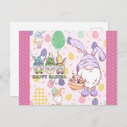 かわいい格言バニーハッピーイースターピンク ポストカード (正面/裏面)