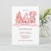 かわいい格言バルーンピンクの最初の誕生日パーティー 招待状 (スタンド正面)