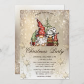 かわいい格言ファミリースノーフレーク金ゴールドパーティー 招待状 (正面/裏面)