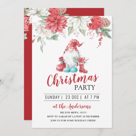 かわいい格言フローラリースクリスマス冬のパーティー 招待状 (正面/裏面)