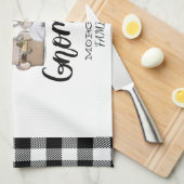 かわいい格言ブラックバッファロープレイド キッチンタオル (四つ折り)