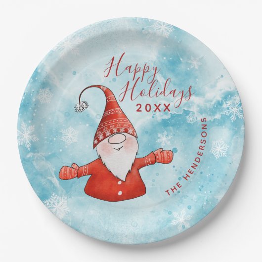 かわいい格言ブルーレッドハッピーホリデイズ ペーパープレート (正面)