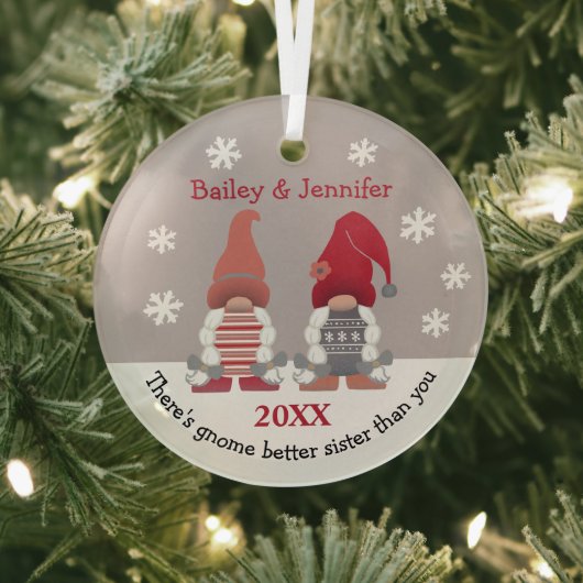 かわいい格言ベター姉妹赤ピンクグレーホワイト ガラスオーナメント (インサイチュ)