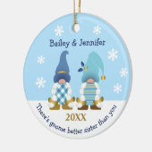 かわいい格言ベター姉金ゴールドブルーホワイトギンガム セラミックオーナメント (左)