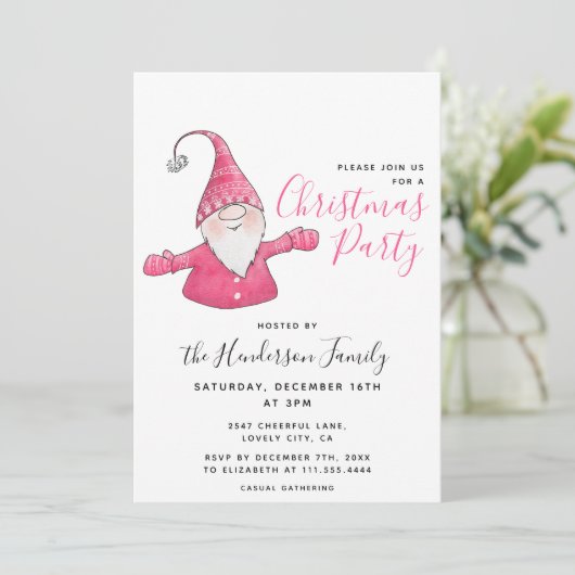かわいい格言ホワイトとピンクのクリスマスパーティー 招待状 (スタンド正面)