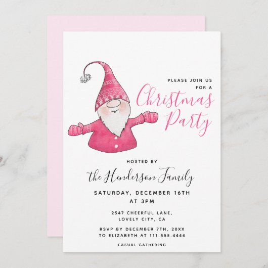 かわいい格言ホワイトとピンクのクリスマスパーティー 招待状 (正面/裏面)