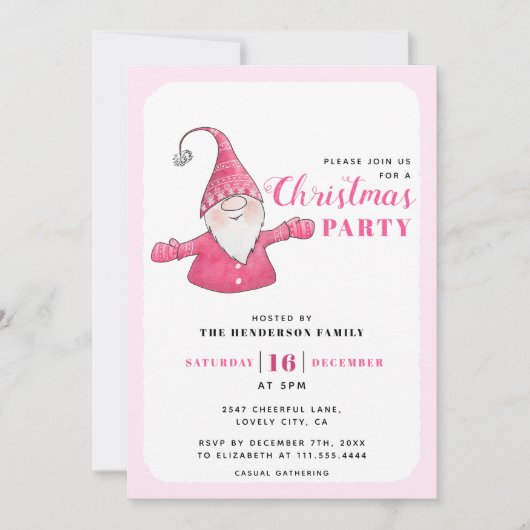 かわいい格言ホワイトとピンクのクリスマスパーティー 招待状 (正面)