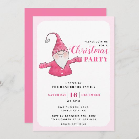 かわいい格言ホワイトとピンクのクリスマスパーティー 招待状 (正面/裏面)