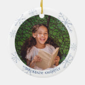 かわいい格言冬スノーフレーク2枚パーソナライズされた写真 セラミックオーナメント (裏面)