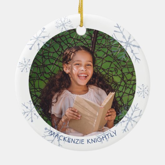 かわいい格言冬スノーフレーク2枚パーソナライズされた写真 セラミックオーナメント (裏面)