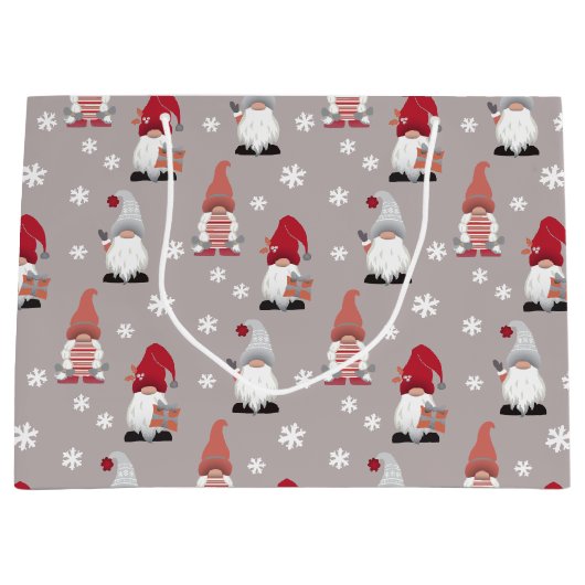 かわいい格言北欧ウィンターグレーピンクレッド ラージペーパーバッグ (正面)