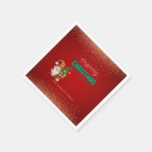 かわいい格言松の木紙吹雪赤メリークリスマス スタンダードカクテルナプキン (角)