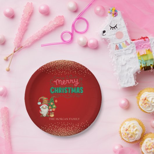 かわいい格言松の木紙吹雪赤メリークリスマス ペーパープレート (パーティー)