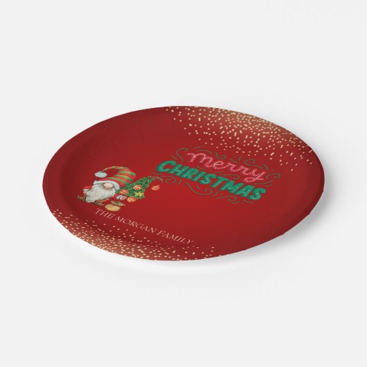 かわいい格言松の木紙吹雪赤メリークリスマス ペーパープレート (アングル)
