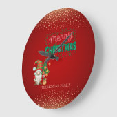 かわいい格言松の木紙吹雪赤メリークリスマス ラージ壁時計 (傾斜)