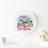 かわいい格言祝のクリスマスホリデー ラージ壁時計 (ホーム)