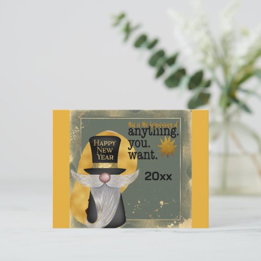 かわいい格言金ゴールドハッピーニューイヤー2025 ポストカード (スタンド正面)
