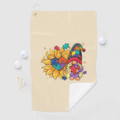 かわいい格言、ひまわり&ハート自閉症意識 ゴルフタオル (インサイチュ)