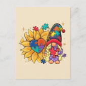 かわいい格言、ひまわり&ハート自閉症意識 ポストカード (正面)
