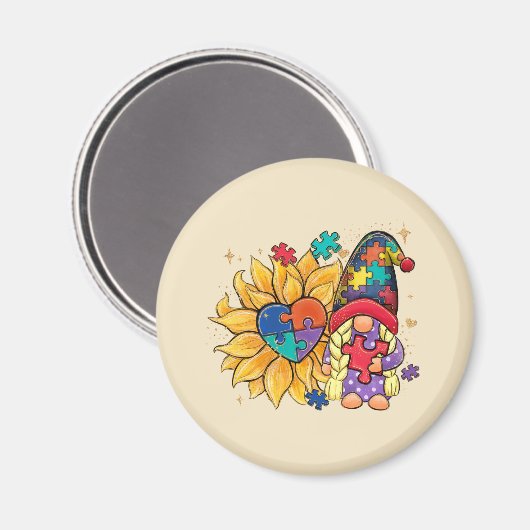 かわいい格言、ひまわり&ハート自閉症意識 マグネット (正面/裏面)