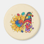 かわいい格言、ひまわり&ハート自閉症意識 マグネット (正面)