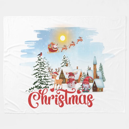 かわいい格言、雪だるま祝のクリスマスホリデー フリースブランケット (正面(横))