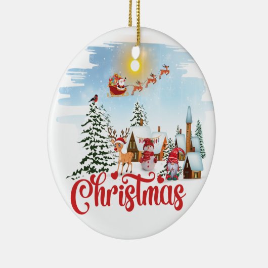 かわいい格言、雪だるま祝ズクリスマス セラミックオーナメント (右)