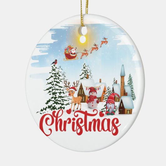 かわいい格言、雪だるま祝ズクリスマス セラミックオーナメント (左)