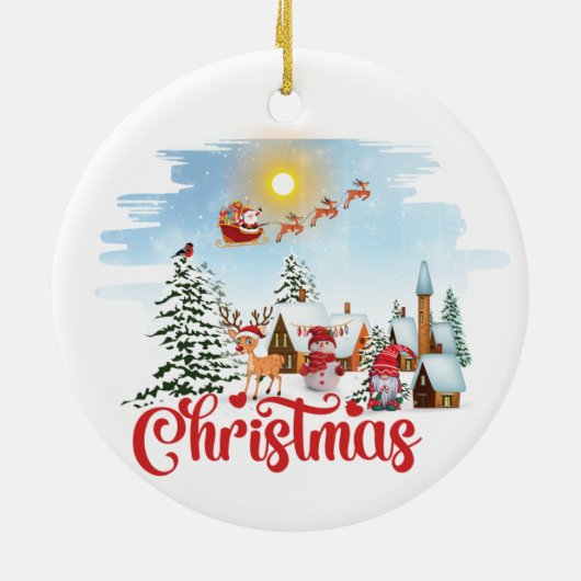 かわいい格言、雪だるま祝ズクリスマス セラミックオーナメント (裏面)