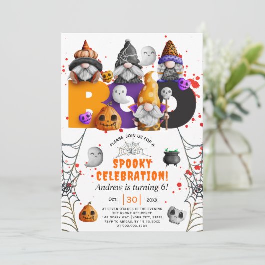 かわいい格言BOOハロウィーン子供の誕生日 招待状 (スタンド正面)