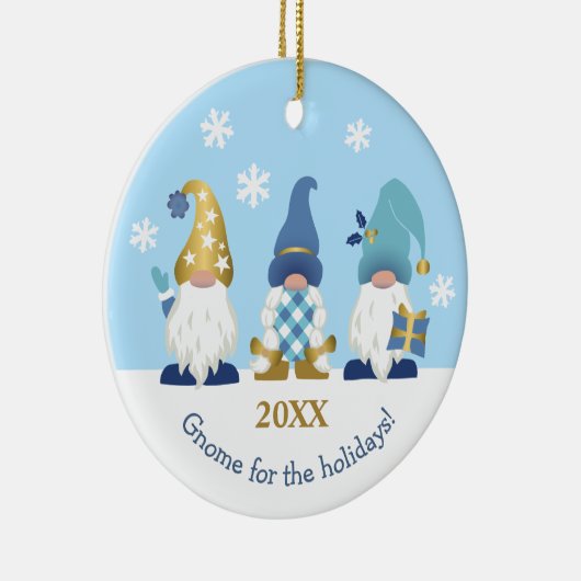 かわいい格言for the Holidaysブルー金ゴールド セラミックオーナメント (右)