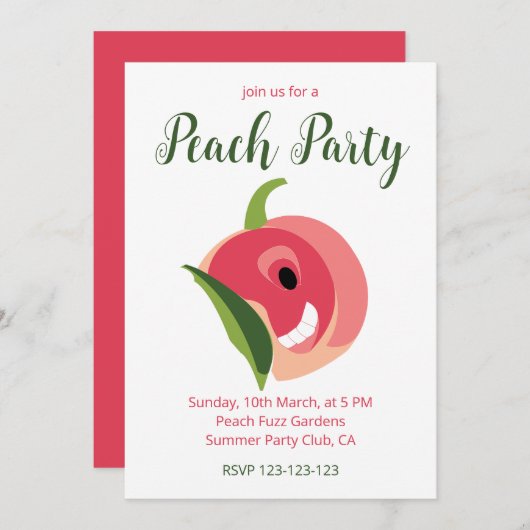 かわいい桃のフルーツ桃パーティー 招待状 (正面/裏面)
