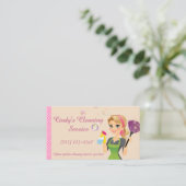 かわいい桃のマンガのメイドハウスクリーニングサービス 名刺 (スタンド正面)