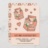 かわいい桃のミルク誕生日パーティー 招待状 (正面/裏面)