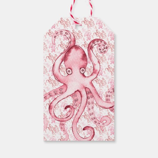 かわいい桃の珊瑚水彩タコ |ベビーガール ギフトタグ (裏面)