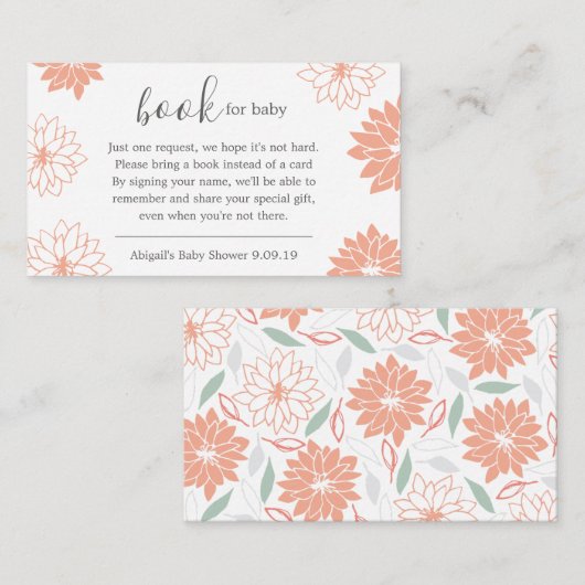 かわいい桃の花の柄の本リクエスト赤ちゃんシャワー エンクロージャーカード (正面/裏面)