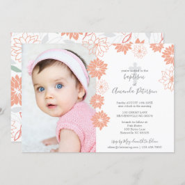 かわいい桃の花柄クロスガールバプテスマ 招待状