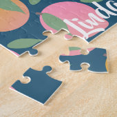 かわいい桃オレンジ色のフルーツパターンピンク ジグソーパズル (側面)