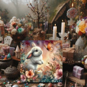 かわいい桃ピンクの水の色バニーフラワーイースター シーズンカード