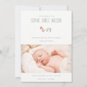 かわいい桃フローラフォトガール誕生のお知らせ サンキューカード (正面)