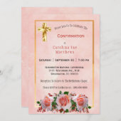 かわいい桃色のバラの花束 確認 招待状 (正面/裏面)