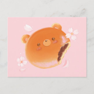 かわいい桜とあんぱん熊の描かれたパン屋さんの花 ポストカード